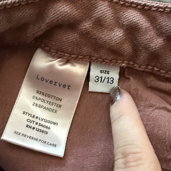 dusty rose / red wash cropped straight leg jeans with fringe - Picture 5 of 5